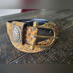 Vintage Cheetah Animal Print Gold Hardware Belt Scene Rave Y2K Sz M 39'L